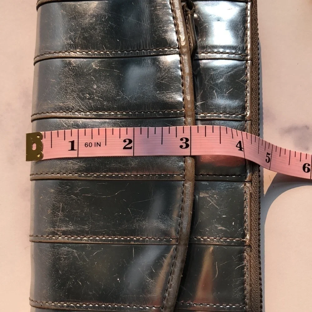 Reed Krakoff Silver Leather Zip Around Ribbon Large Wallet Flawed
